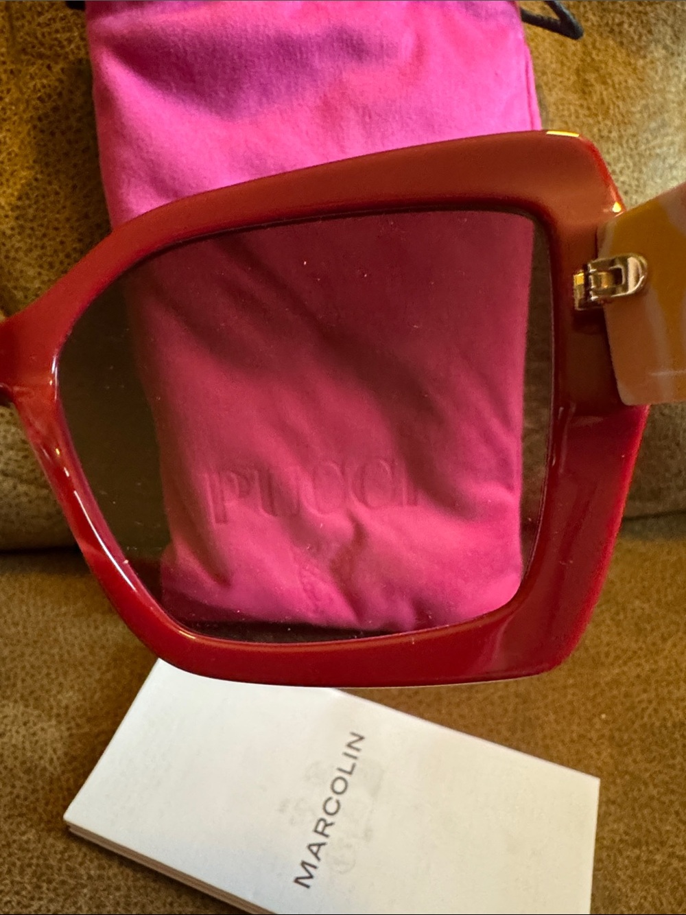 Emilio Pucci Burgundy Ombré Frame Oversized Square Sunglasses with Pink Pouch - Picture 8 of 9